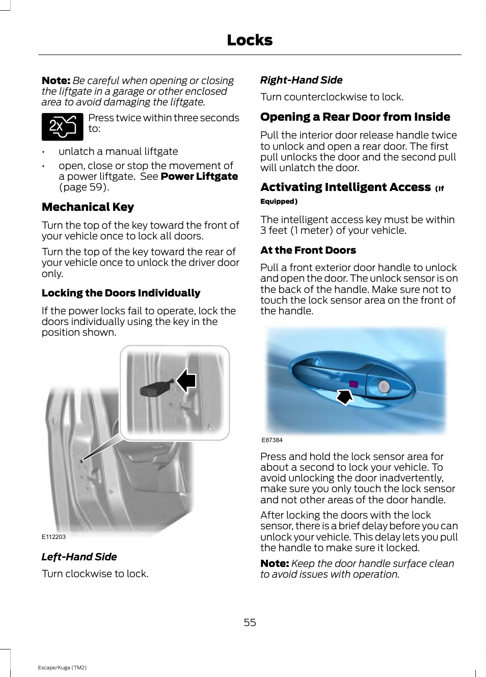 Locks | FORD 2014 Escape v.2 User Manual | Page 58 / 430