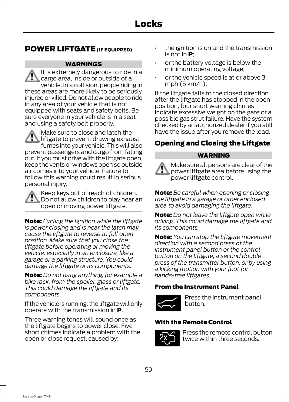 Power liftgate, Locks | FORD 2014 Escape v.2 User Manual | Page 62 / 430