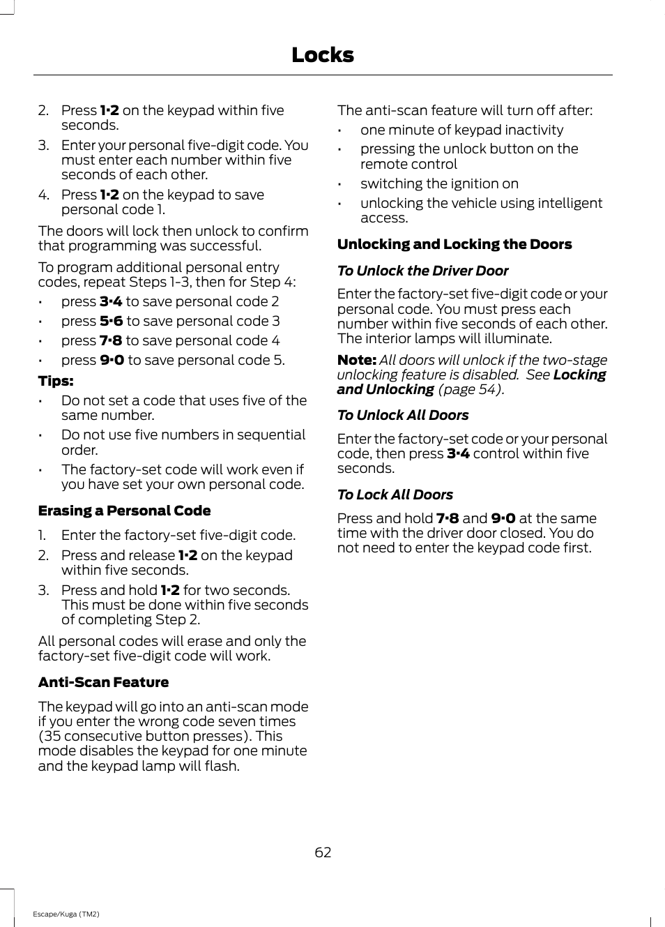 Locks | FORD 2014 Escape v.2 User Manual | Page 65 / 430