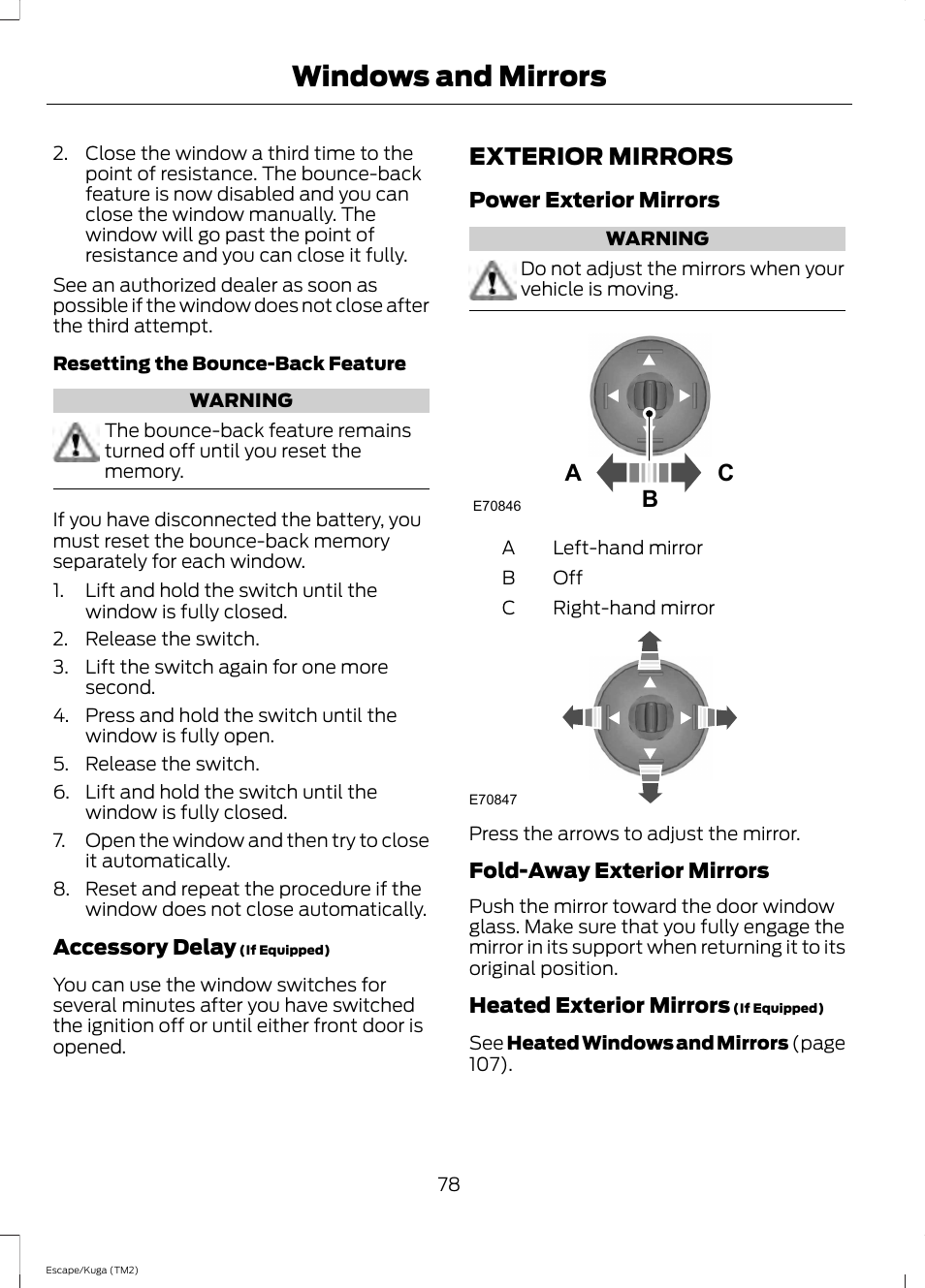 Exterior mirrors, Windows and mirrors, Ac b | FORD 2014 Escape v.2 User Manual | Page 81 / 430