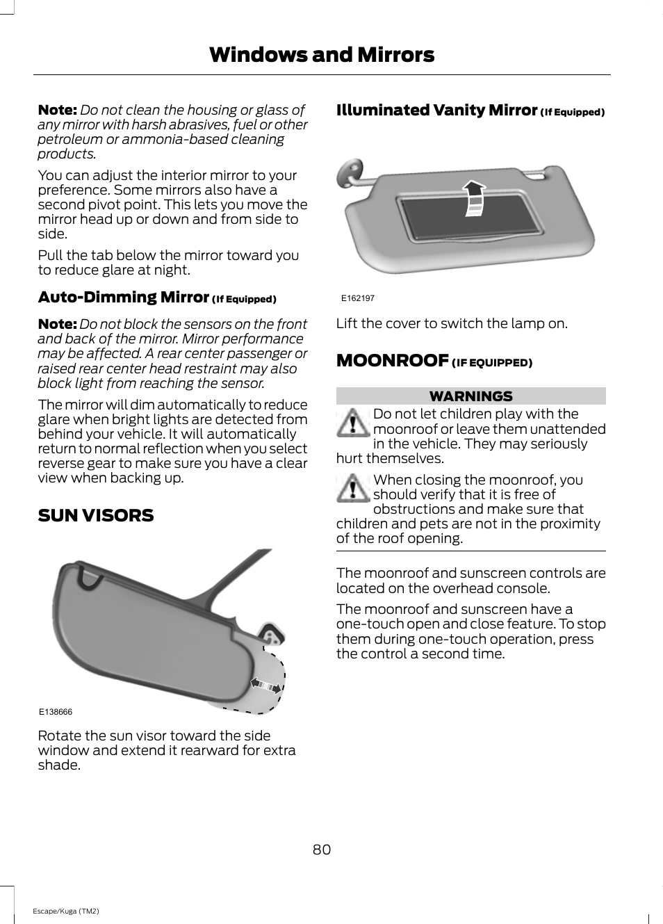 Sun visors, Moonroof, Sun visors moonroof | Windows and mirrors | FORD 2014 Escape v.2 User Manual | Page 83 / 430