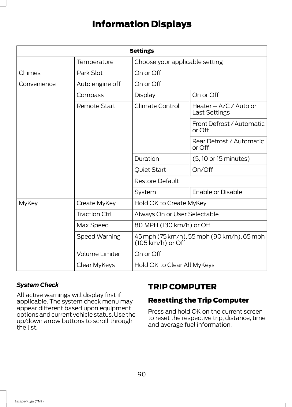 Trip computer, Information displays | FORD 2014 Escape v.2 User Manual | Page 93 / 430