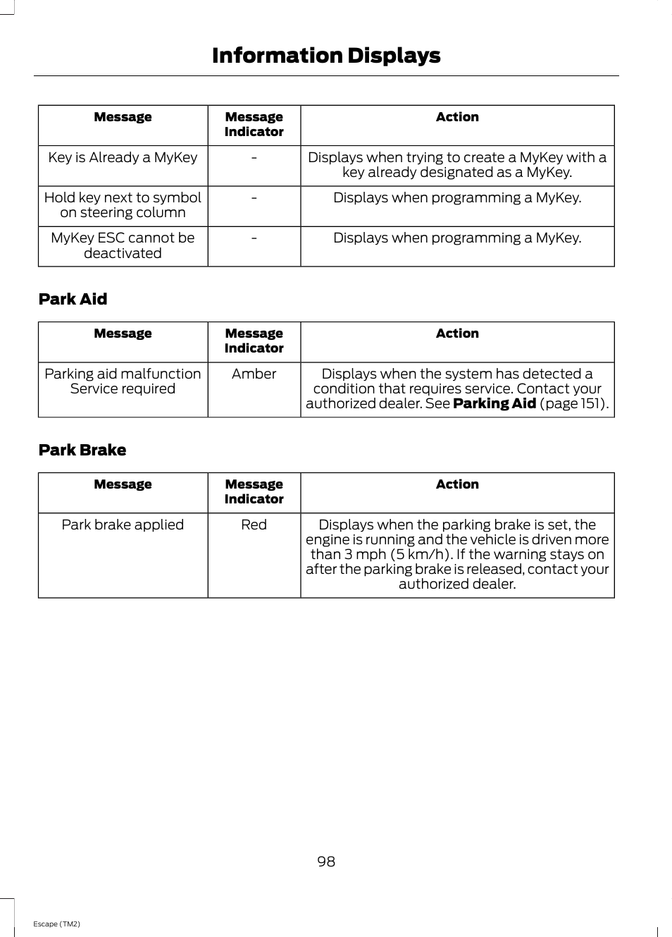 Information displays | FORD 2014 Escape v.3 User Manual | Page 101 / 434