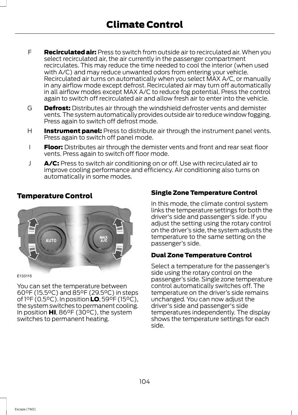 Climate control | FORD 2014 Escape v.3 User Manual | Page 107 / 434