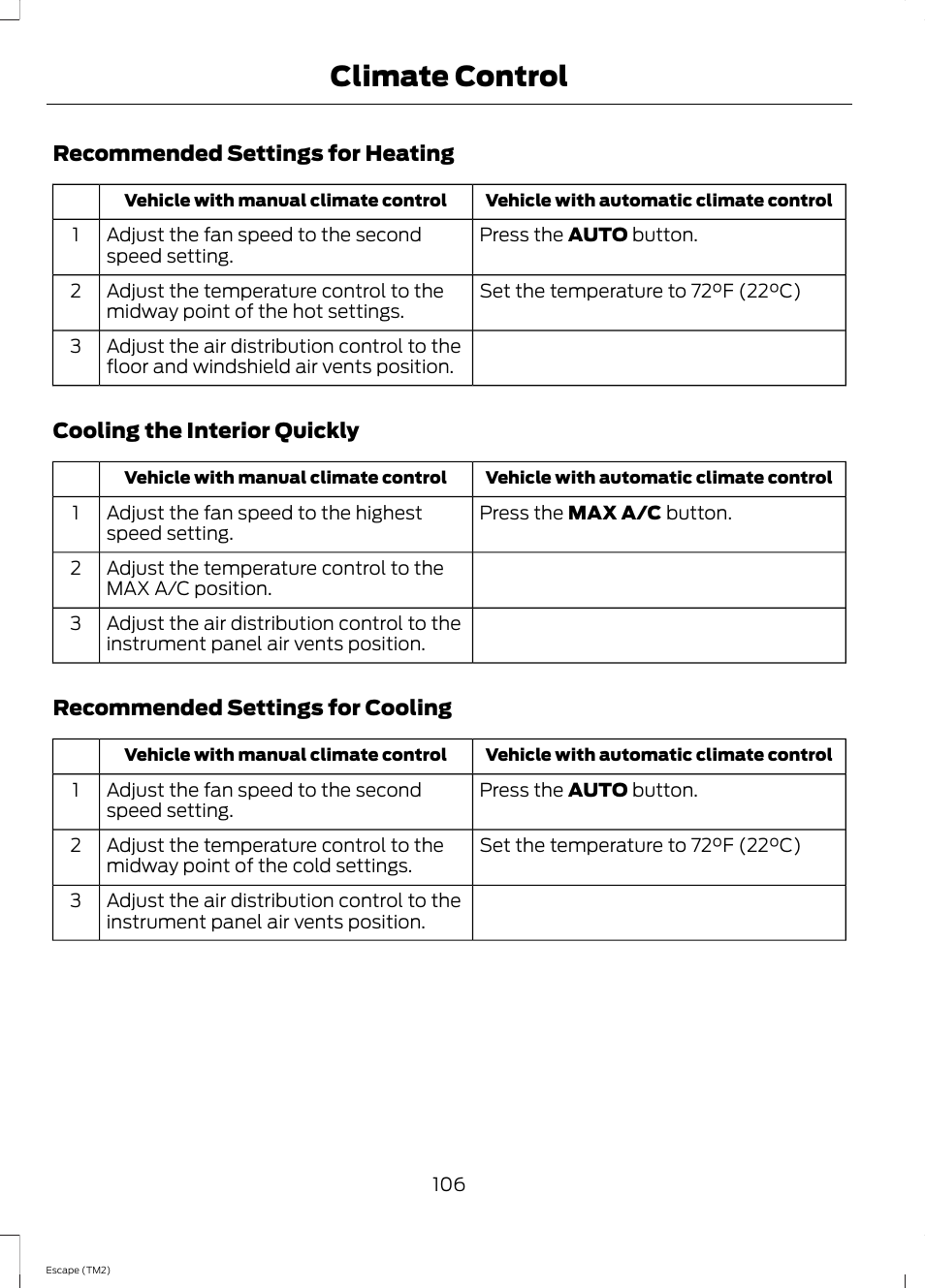Climate control | FORD 2014 Escape v.3 User Manual | Page 109 / 434