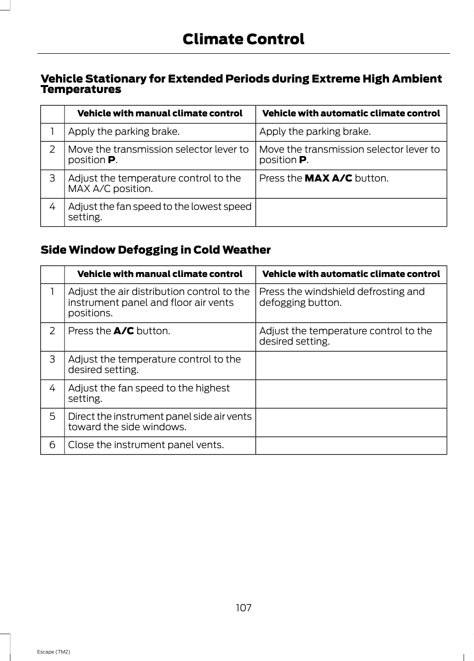 Climate control | FORD 2014 Escape v.3 User Manual | Page 110 / 434