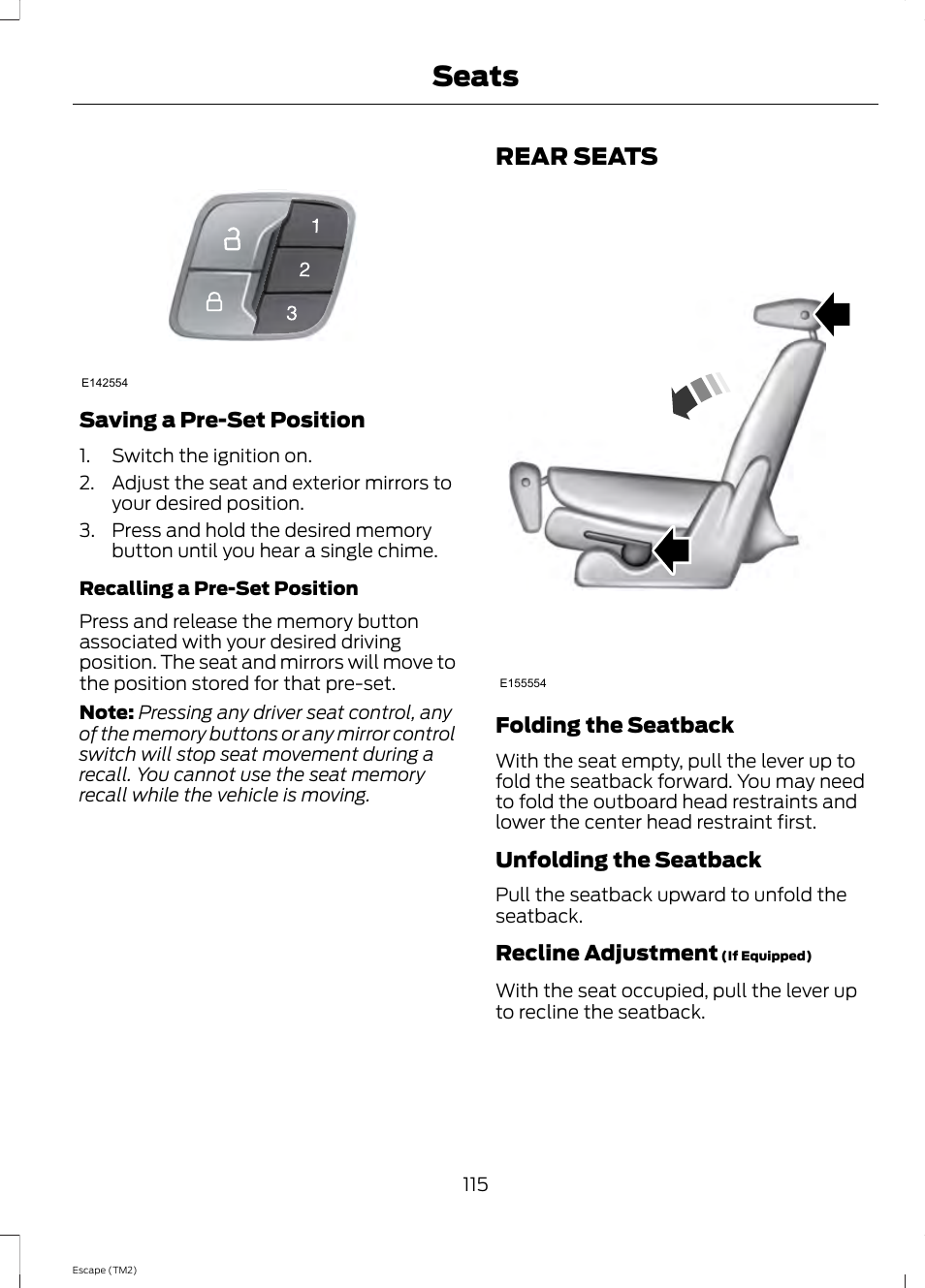 Rear seats, Seats | FORD 2014 Escape v.3 User Manual | Page 118 / 434