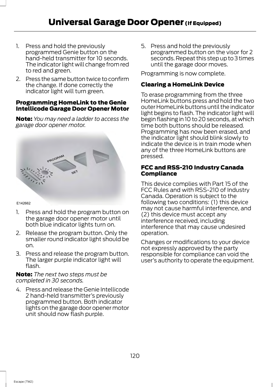 Universal garage door opener | FORD 2014 Escape v.3 User Manual | Page 123 / 434