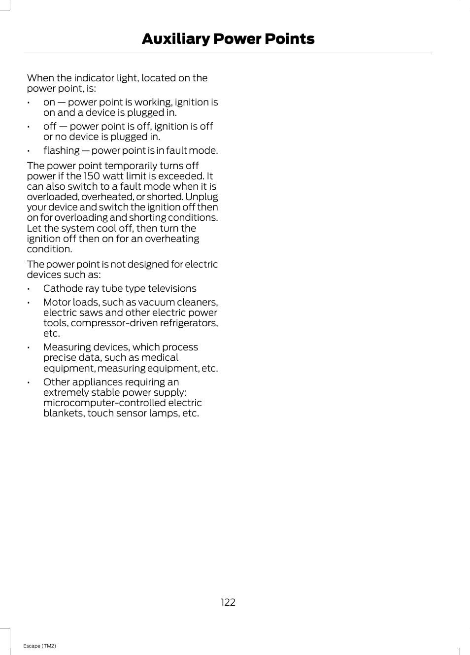 Auxiliary power points | FORD 2014 Escape v.3 User Manual | Page 125 / 434