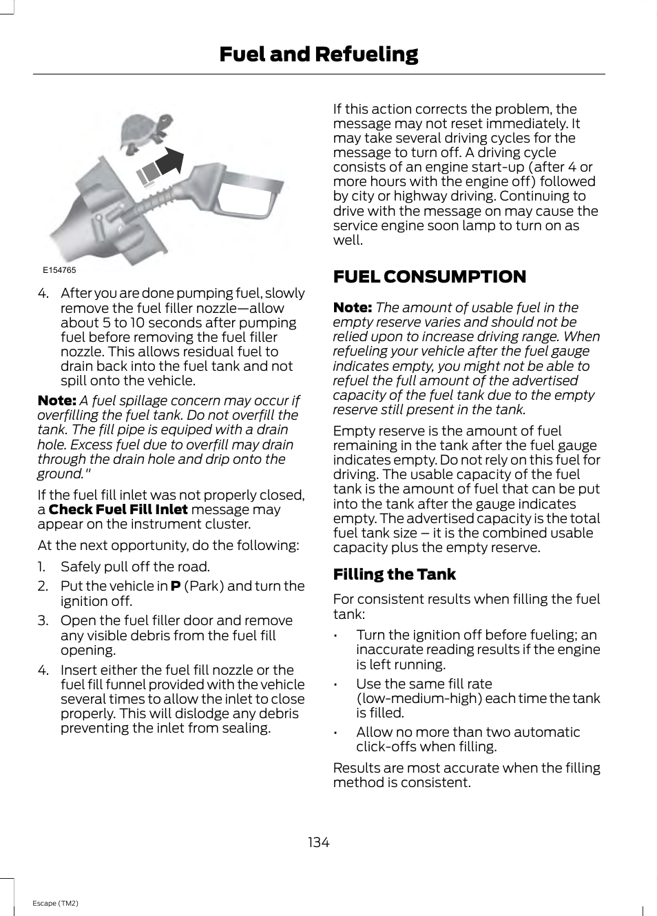 Fuel consumption, Fuel and refueling | FORD 2014 Escape v.3 User Manual | Page 137 / 434