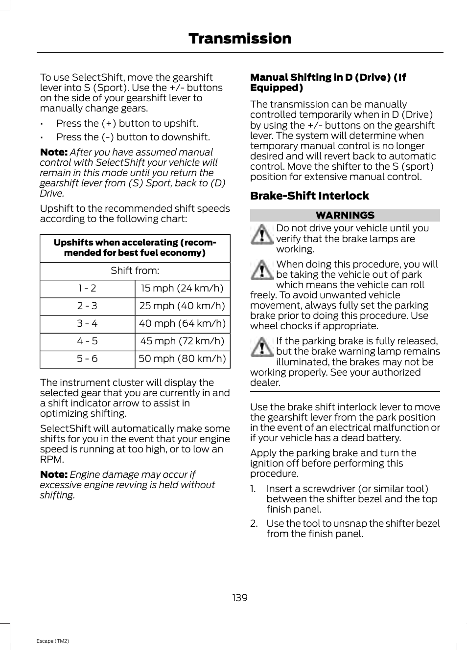 Transmission | FORD 2014 Escape v.3 User Manual | Page 142 / 434