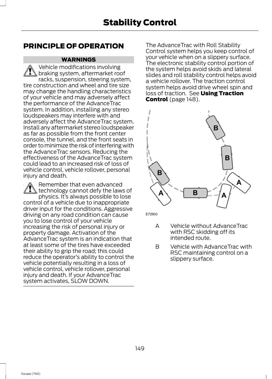 Stability control, Principle of operation, Ab b b b | FORD 2014 Escape v.3 User Manual | Page 152 / 434