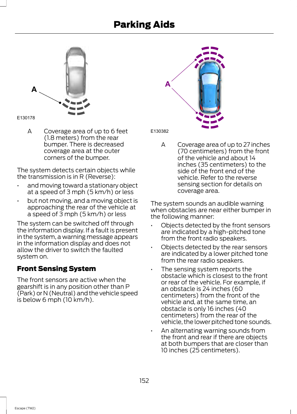 Parking aids | FORD 2014 Escape v.3 User Manual | Page 155 / 434