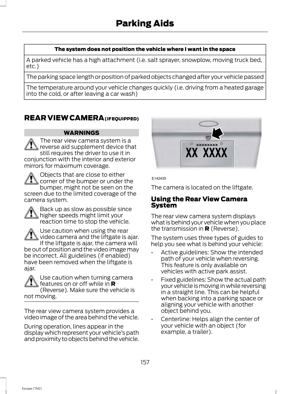 Rear view camera, Parking aids | FORD 2014 Escape v.3 User Manual | Page 160 / 434