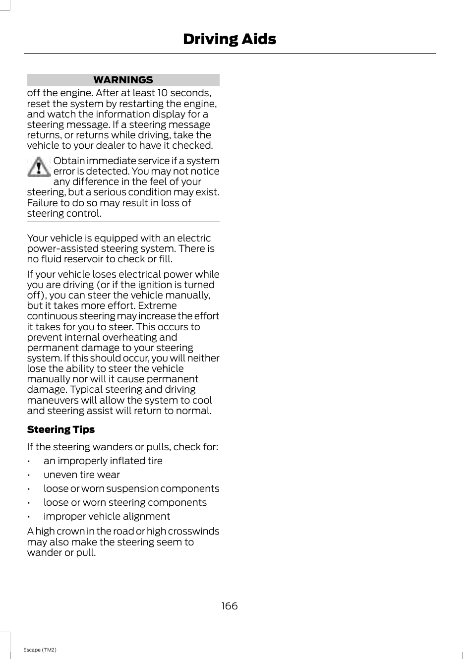 Driving aids | FORD 2014 Escape v.3 User Manual | Page 169 / 434