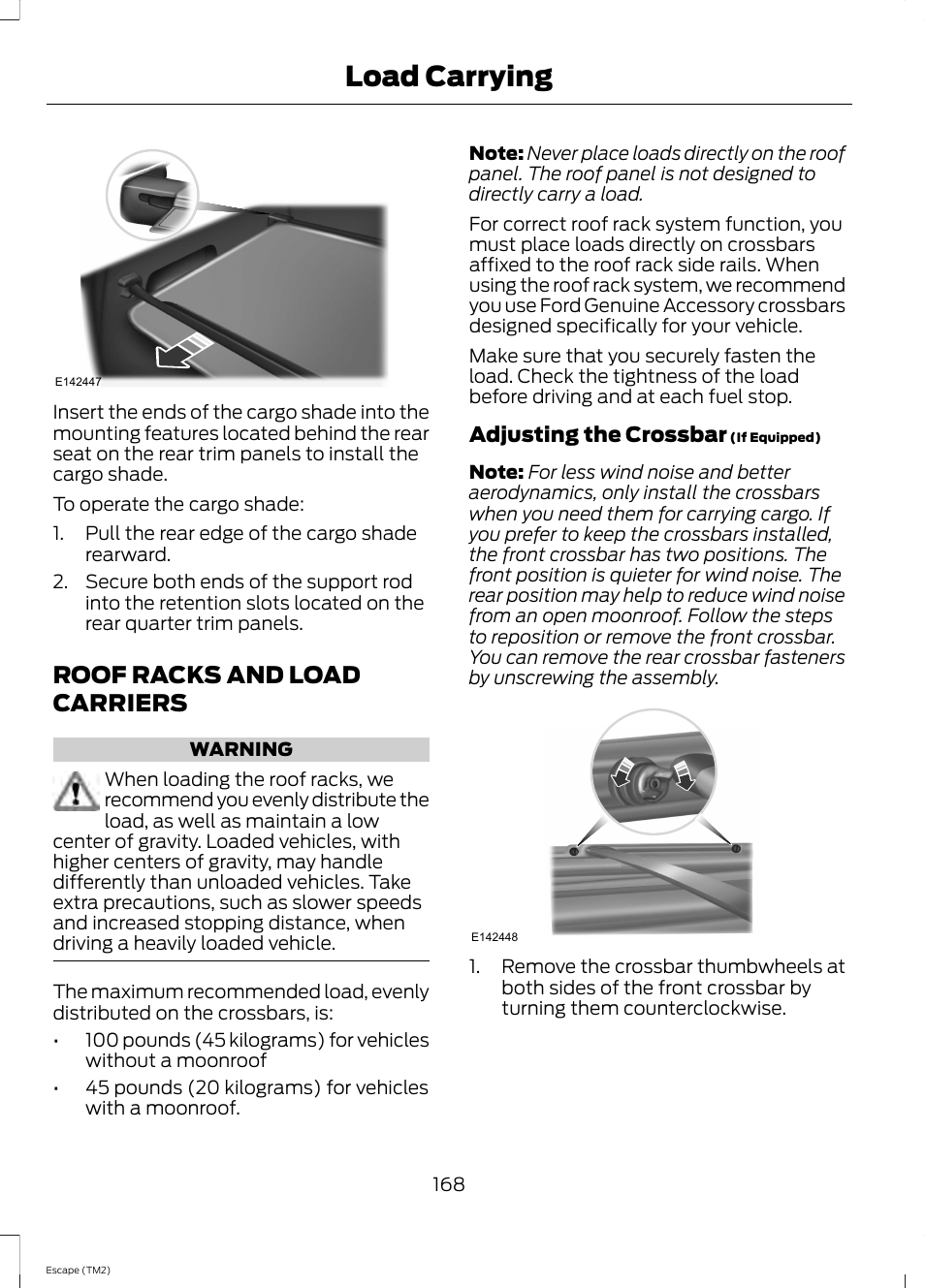 Roof racks and load carriers, Load carrying | FORD 2014 Escape v.3 User Manual | Page 171 / 434