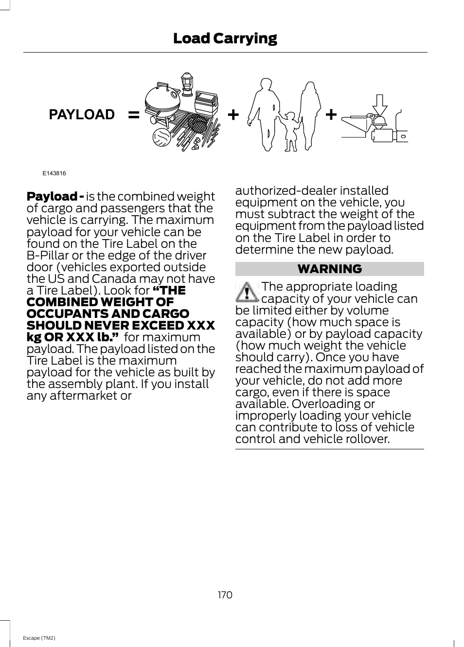 Payload, Load carrying | FORD 2014 Escape v.3 User Manual | Page 173 / 434