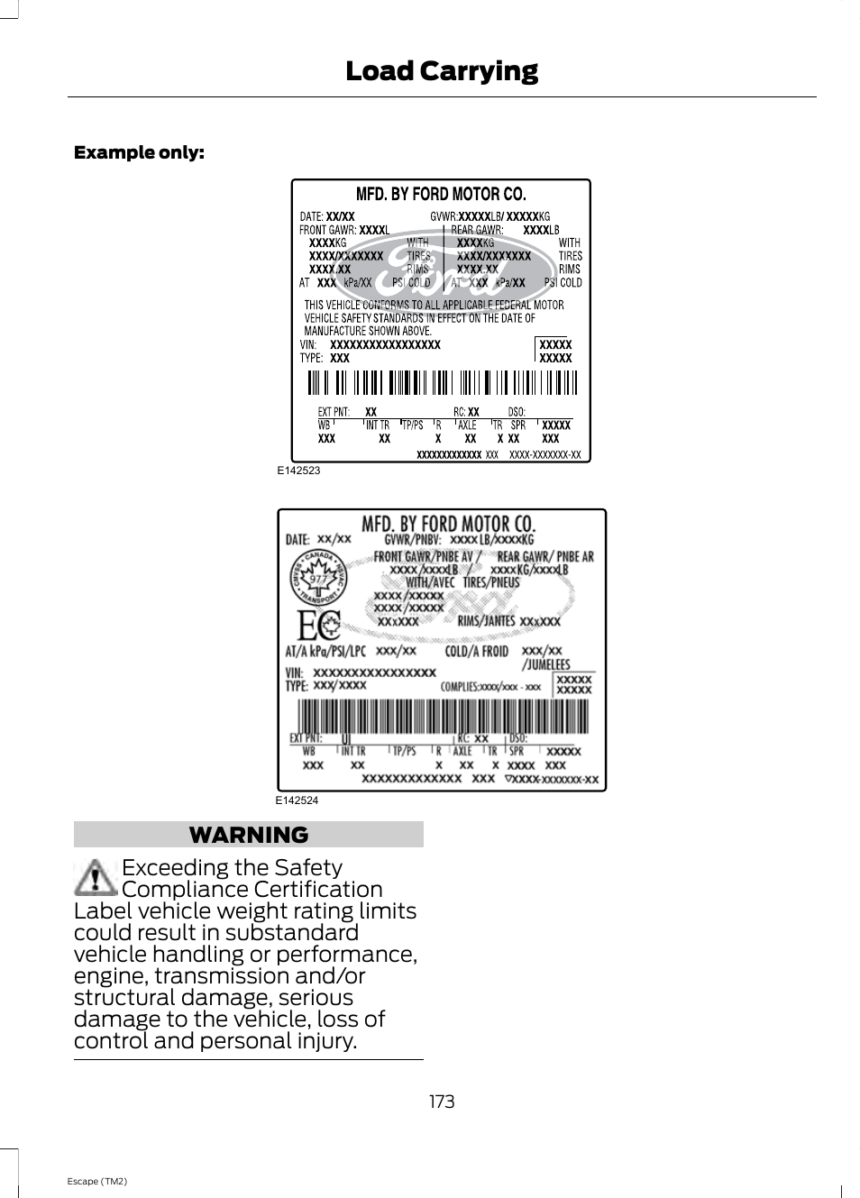 Load carrying | FORD 2014 Escape v.3 User Manual | Page 176 / 434