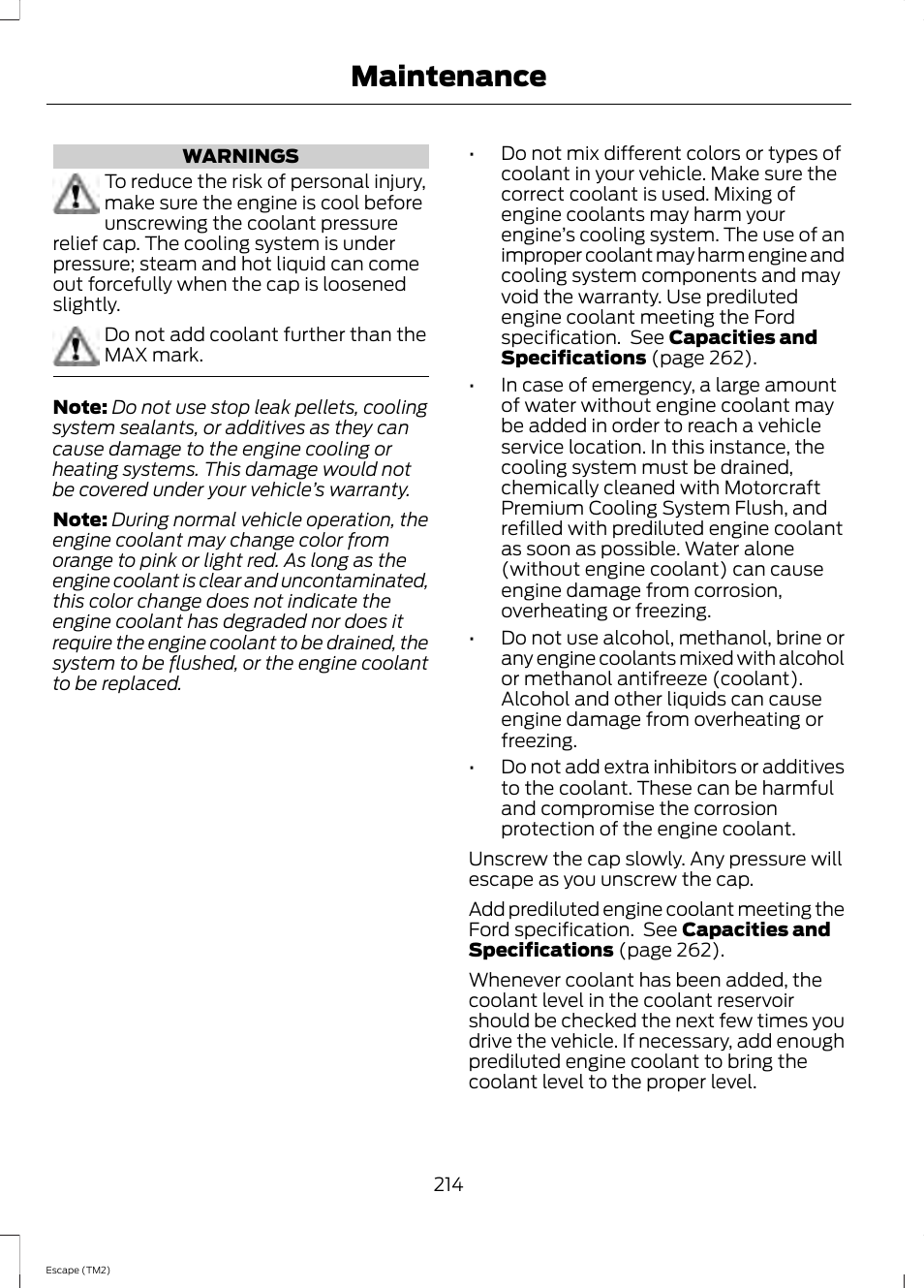 Maintenance | FORD 2014 Escape v.3 User Manual | Page 217 / 434