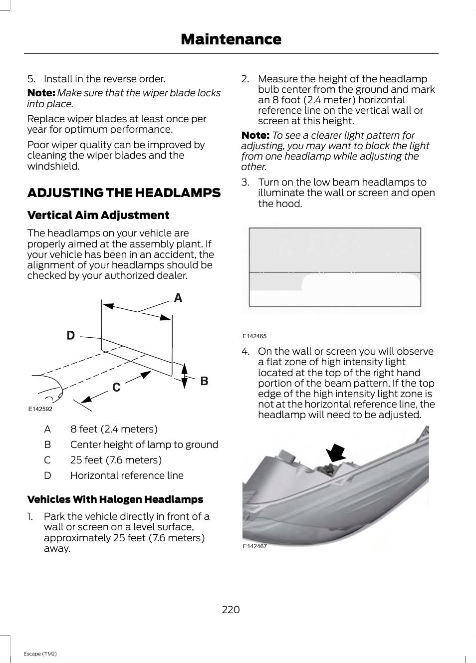 Adjusting the headlamps, Maintenance | FORD 2014 Escape v.3 User Manual | Page 223 / 434