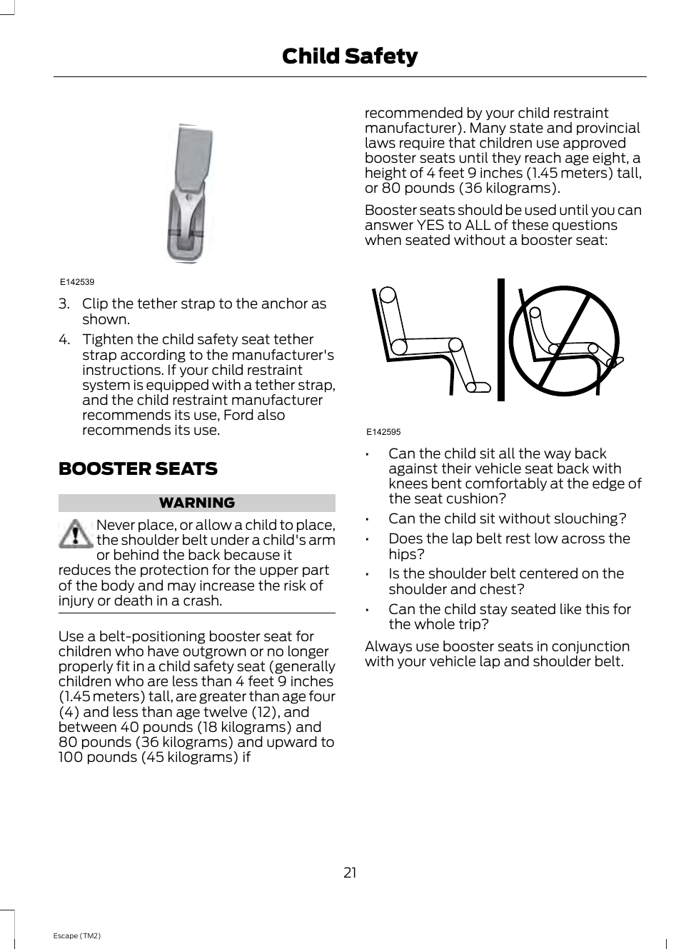 Booster seats, Child safety | FORD 2014 Escape v.3 User Manual | Page 24 / 434