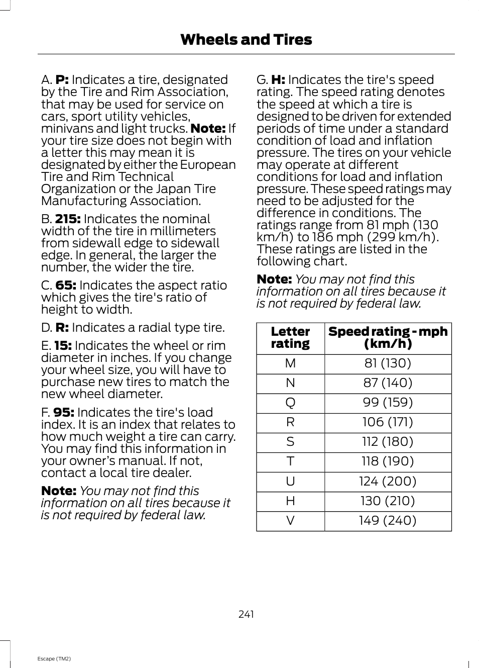 Wheels and tires | FORD 2014 Escape v.3 User Manual | Page 244 / 434
