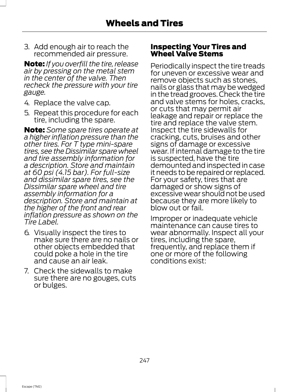 Wheels and tires | FORD 2014 Escape v.3 User Manual | Page 250 / 434