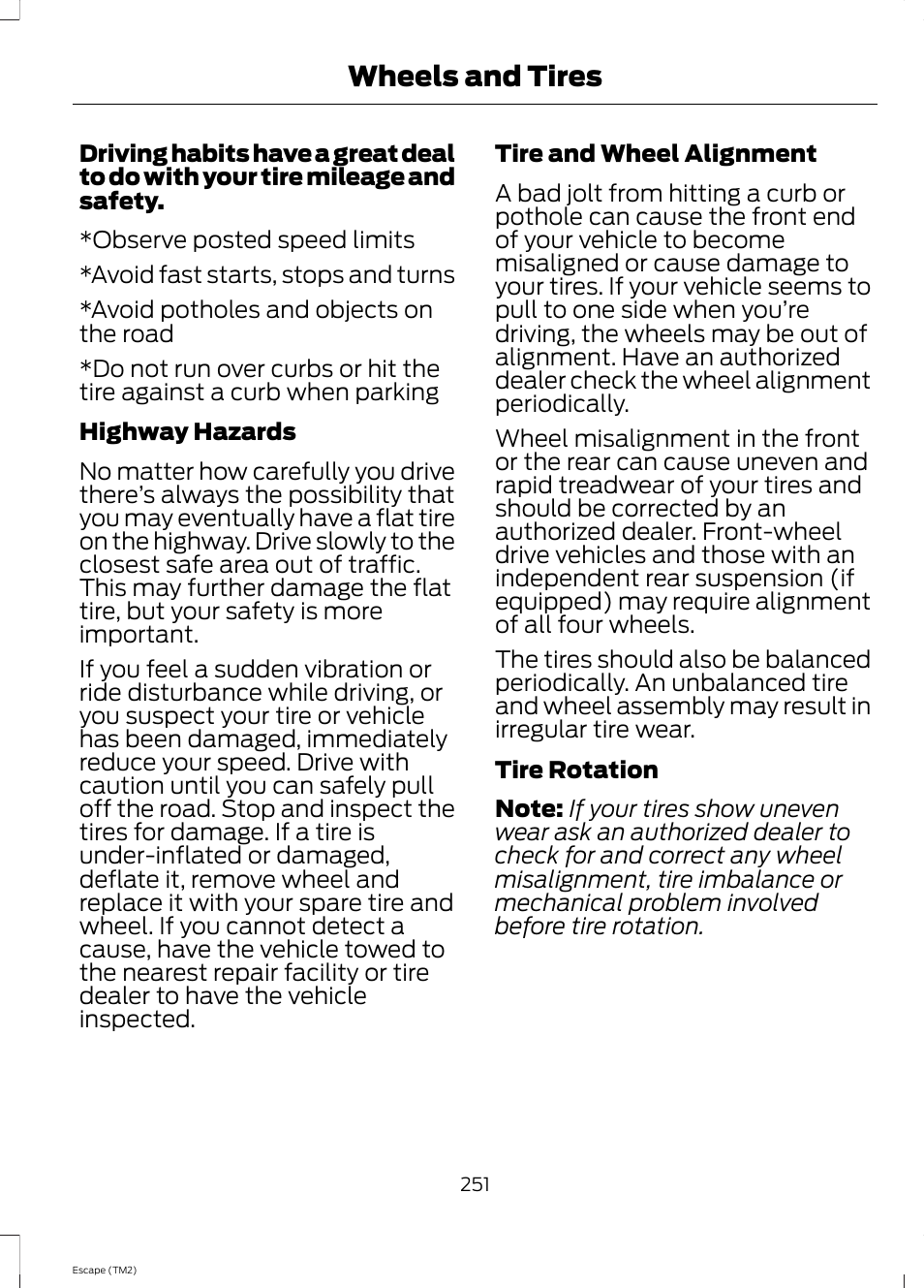 Wheels and tires | FORD 2014 Escape v.3 User Manual | Page 254 / 434