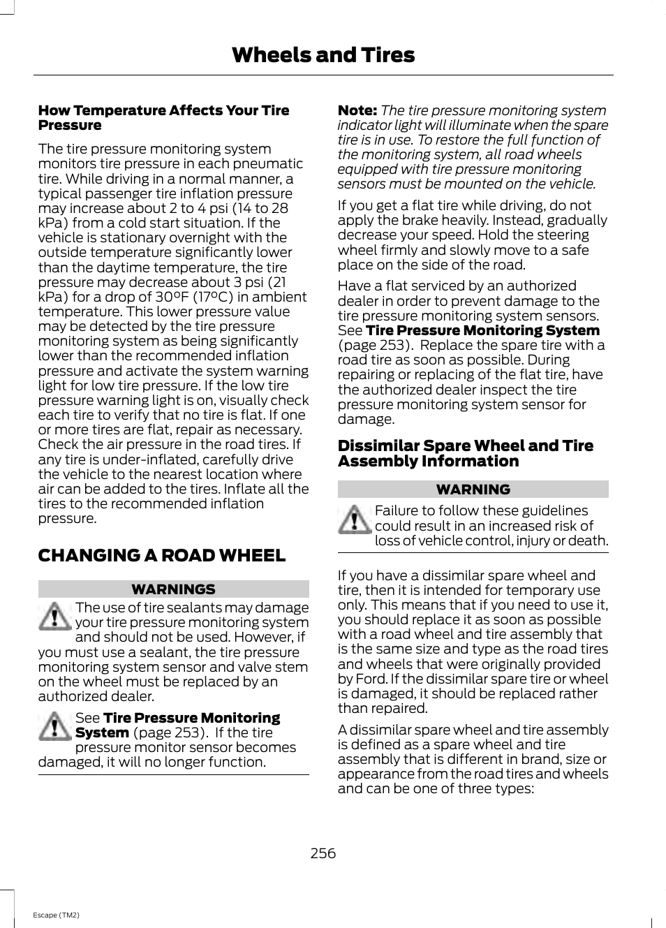 Changing a road wheel, Wheels and tires | FORD 2014 Escape v.3 User Manual | Page 259 / 434