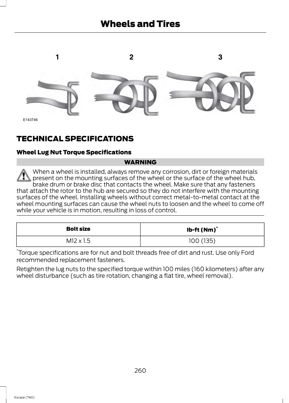 Technical specifications, Wheels and tires | FORD 2014 Escape v.3 User Manual | Page 263 / 434