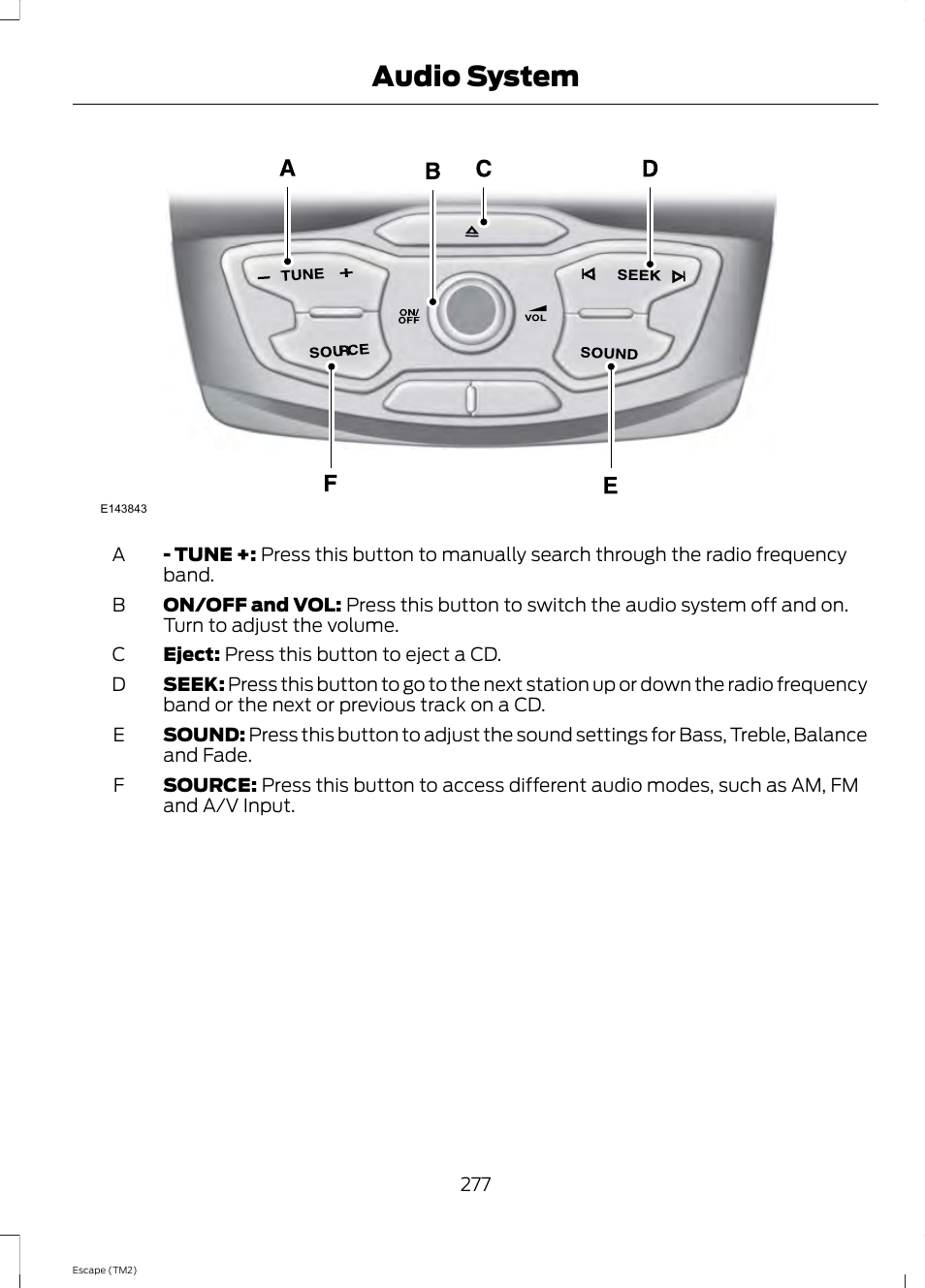 Audio system | FORD 2014 Escape v.3 User Manual | Page 280 / 434