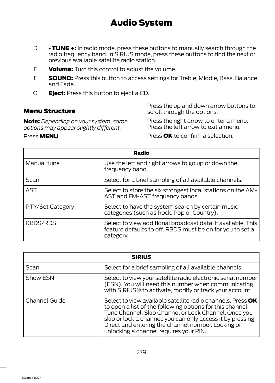 Audio system | FORD 2014 Escape v.3 User Manual | Page 282 / 434