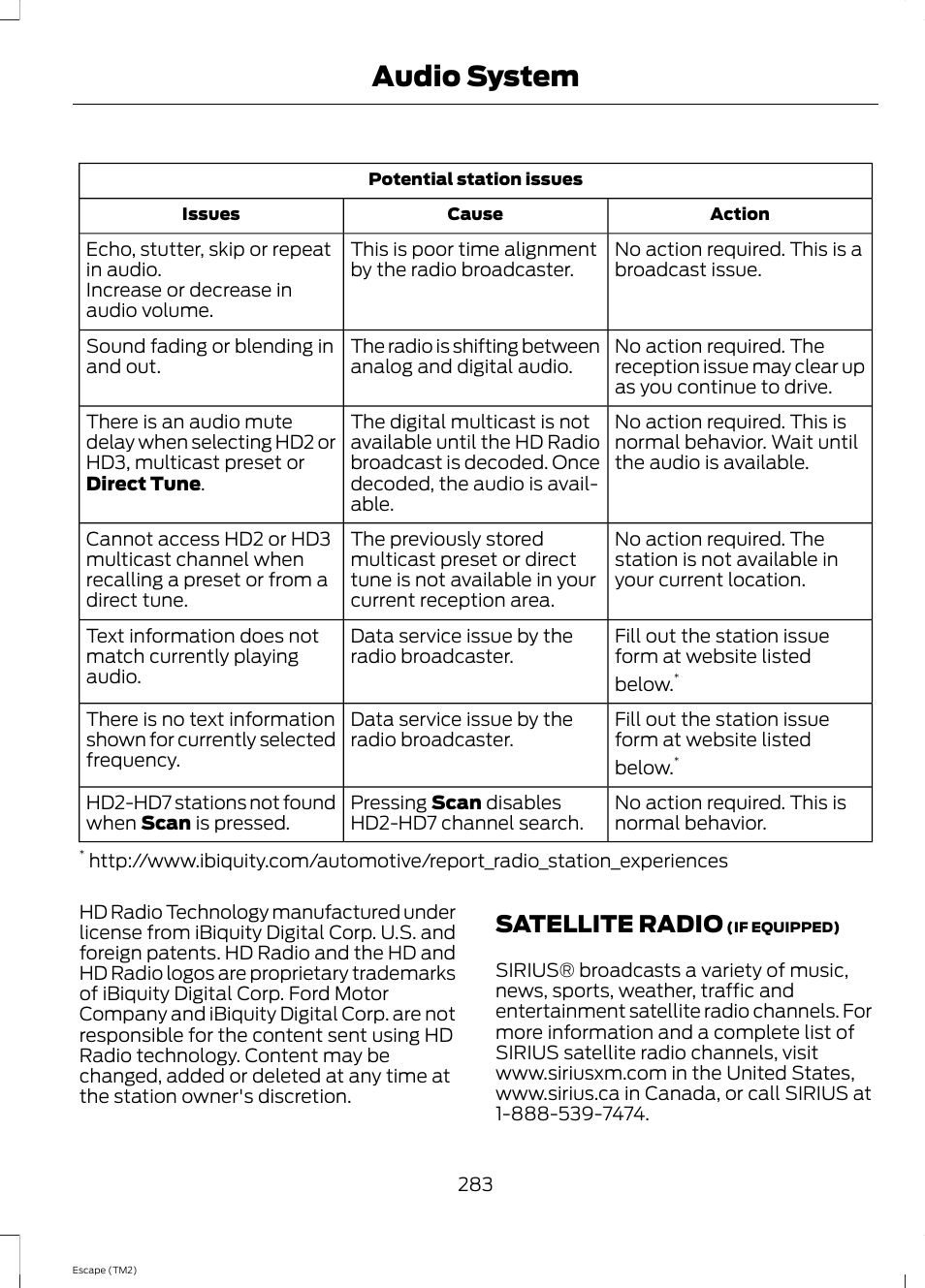 Satellite radio, Audio system | FORD 2014 Escape v.3 User Manual | Page 286 / 434