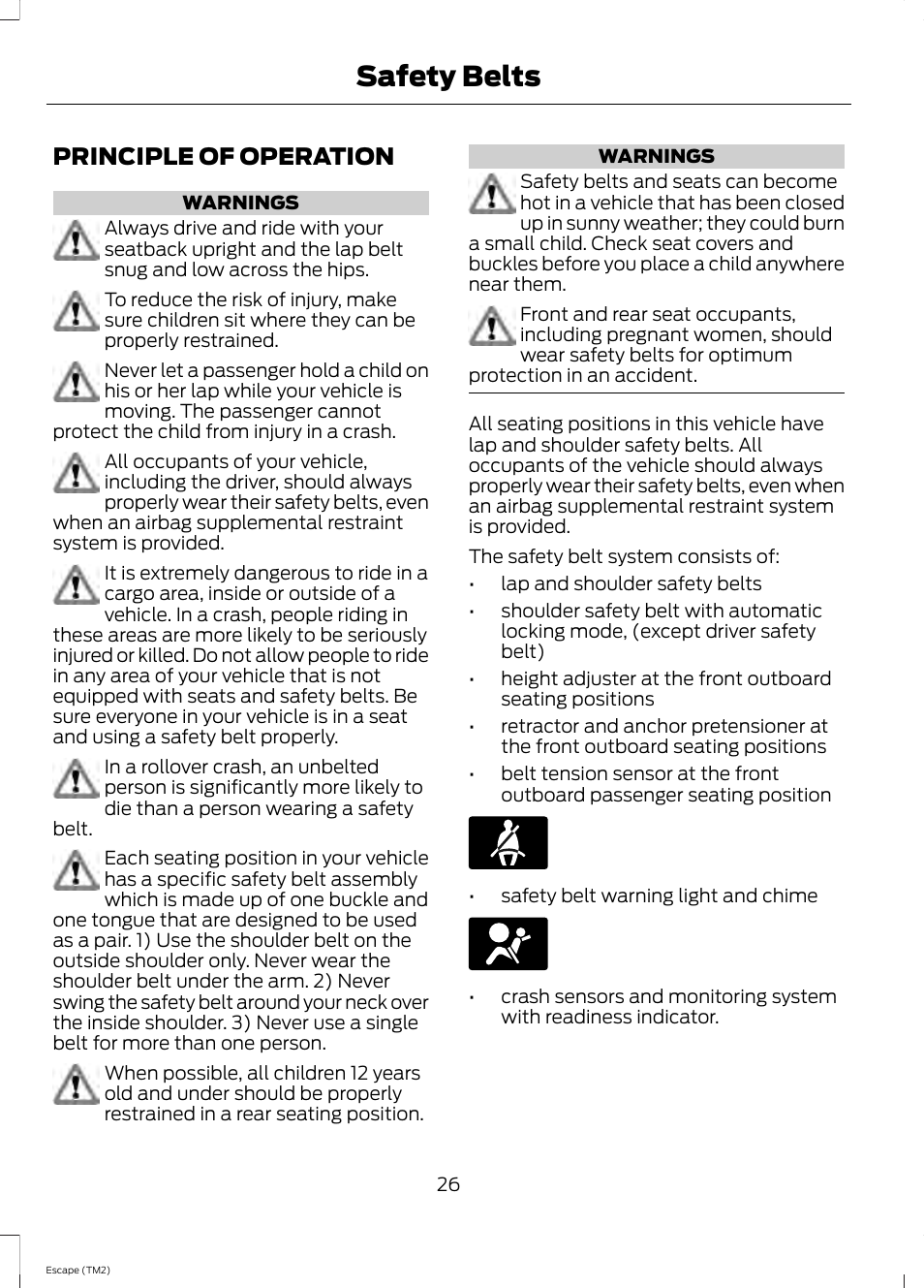Safety belts, Principle of operation | FORD 2014 Escape v.3 User Manual | Page 29 / 434