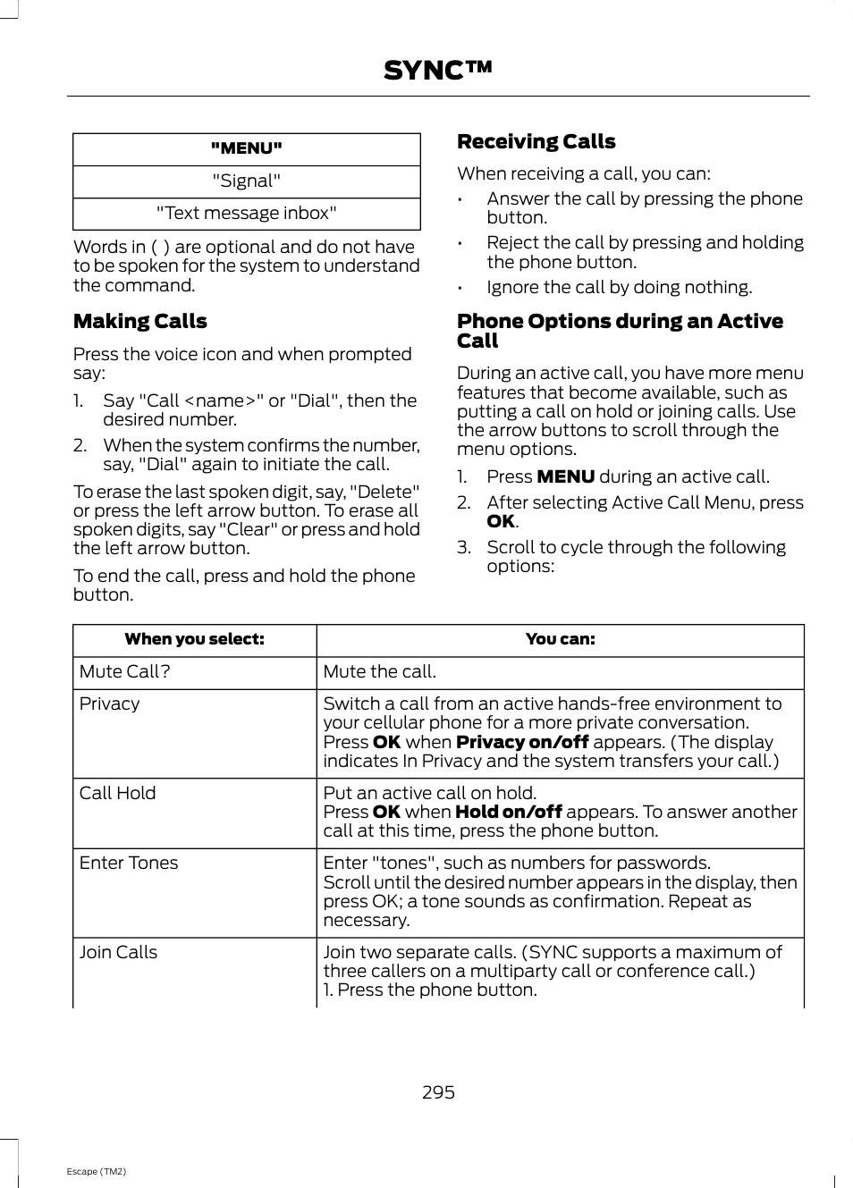 Sync | FORD 2014 Escape v.3 User Manual | Page 298 / 434