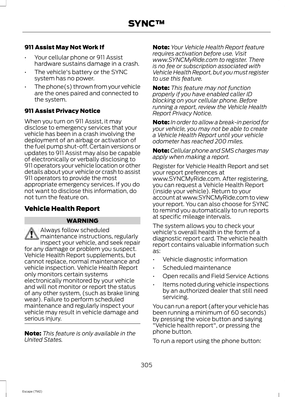 Sync | FORD 2014 Escape v.3 User Manual | Page 308 / 434