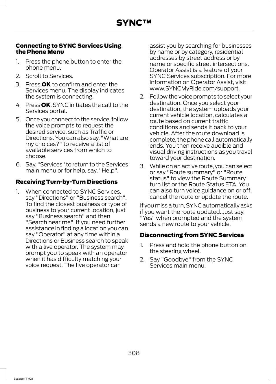 Sync | FORD 2014 Escape v.3 User Manual | Page 311 / 434
