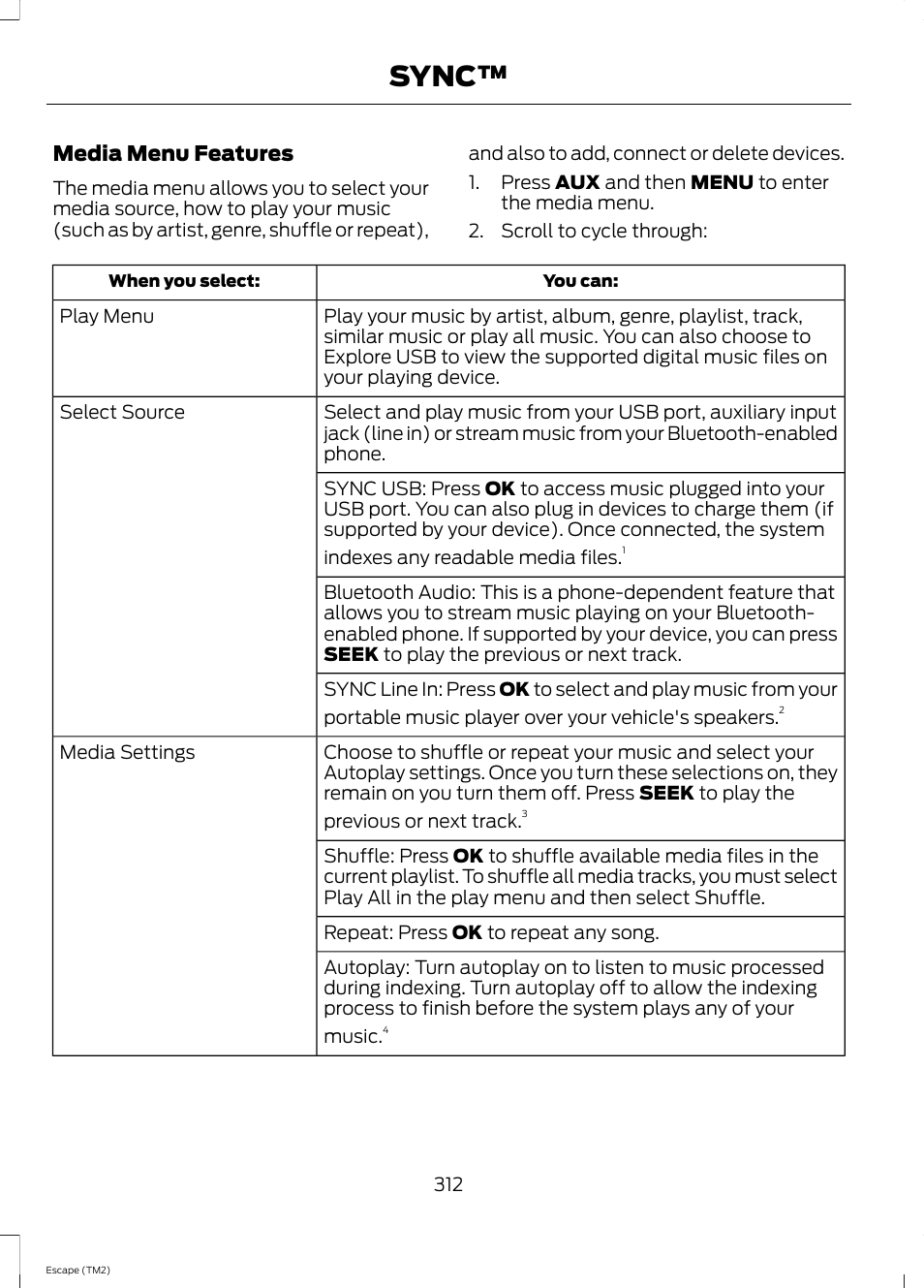 Sync | FORD 2014 Escape v.3 User Manual | Page 315 / 434