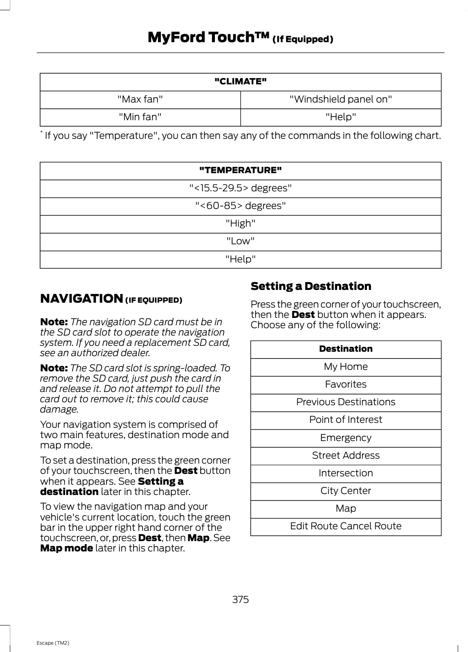 Navigation, Myford touch | FORD 2014 Escape v.3 User Manual | Page 378 / 434