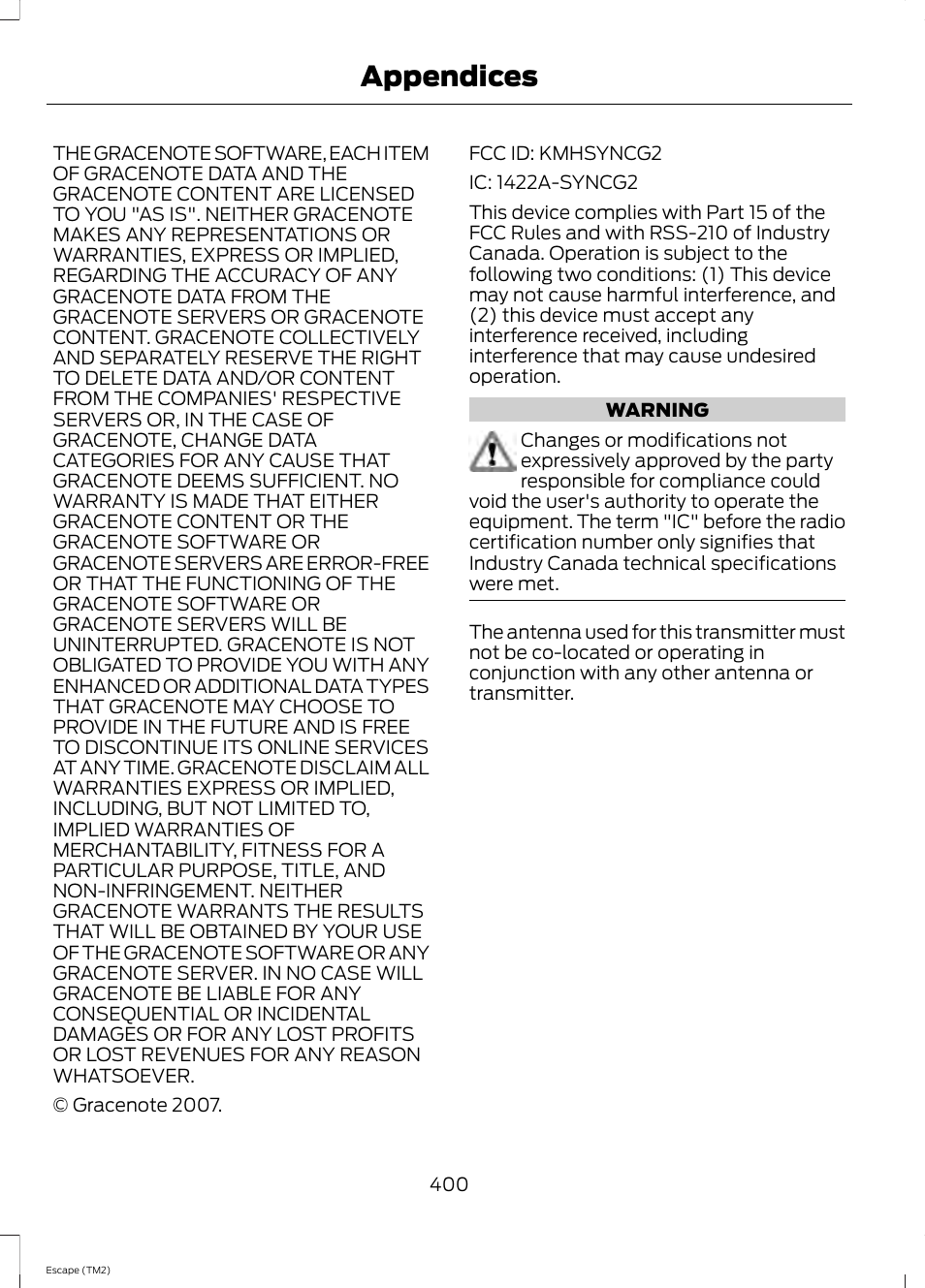 Appendices | FORD 2014 Escape v.3 User Manual | Page 403 / 434