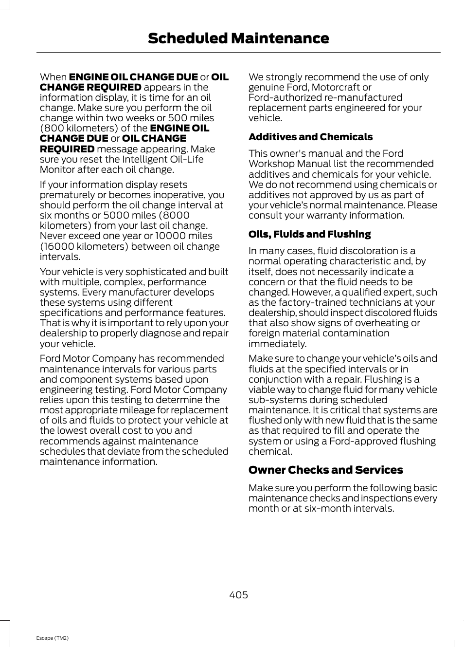Scheduled maintenance | FORD 2014 Escape v.3 User Manual | Page 408 / 434