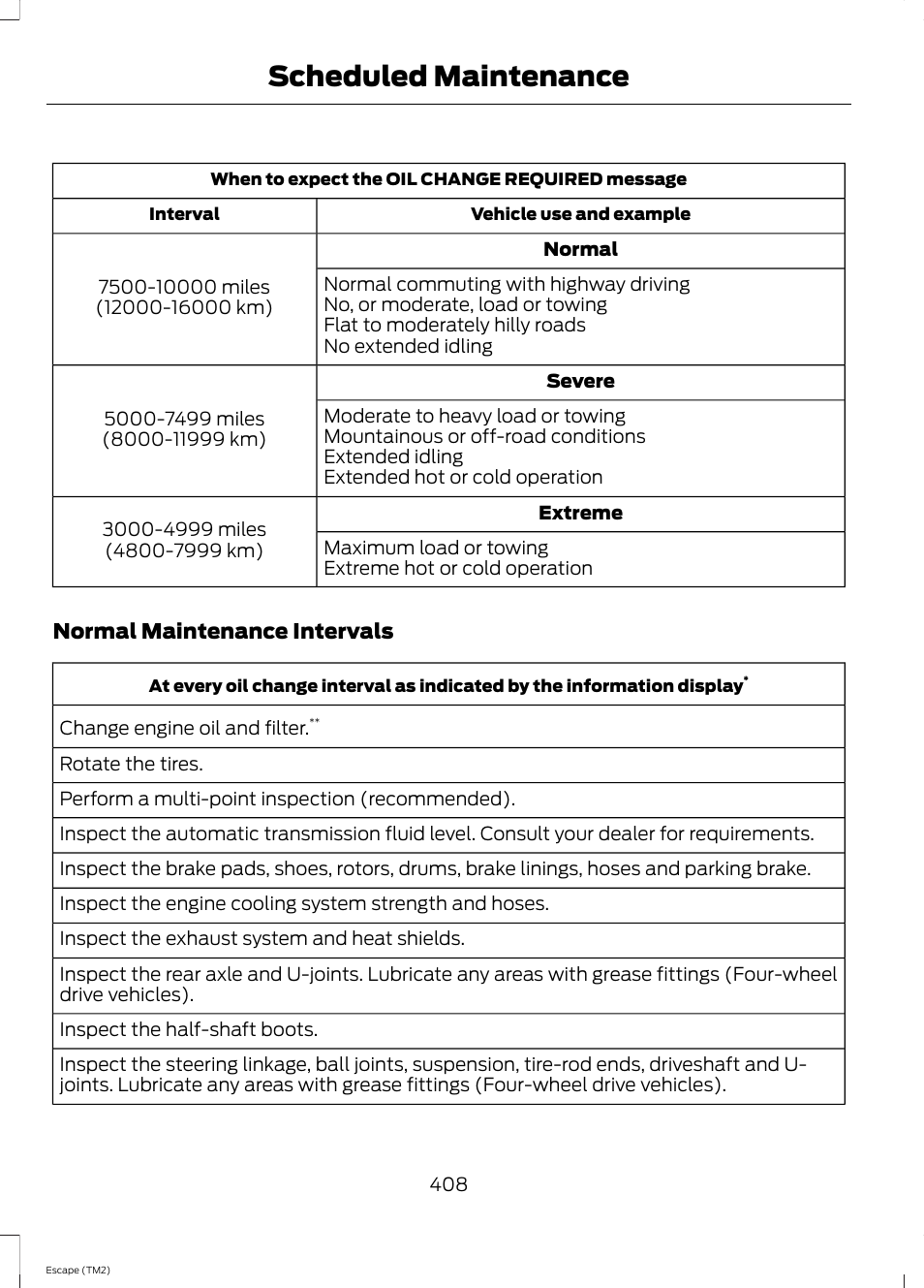 Scheduled maintenance | FORD 2014 Escape v.3 User Manual | Page 411 / 434
