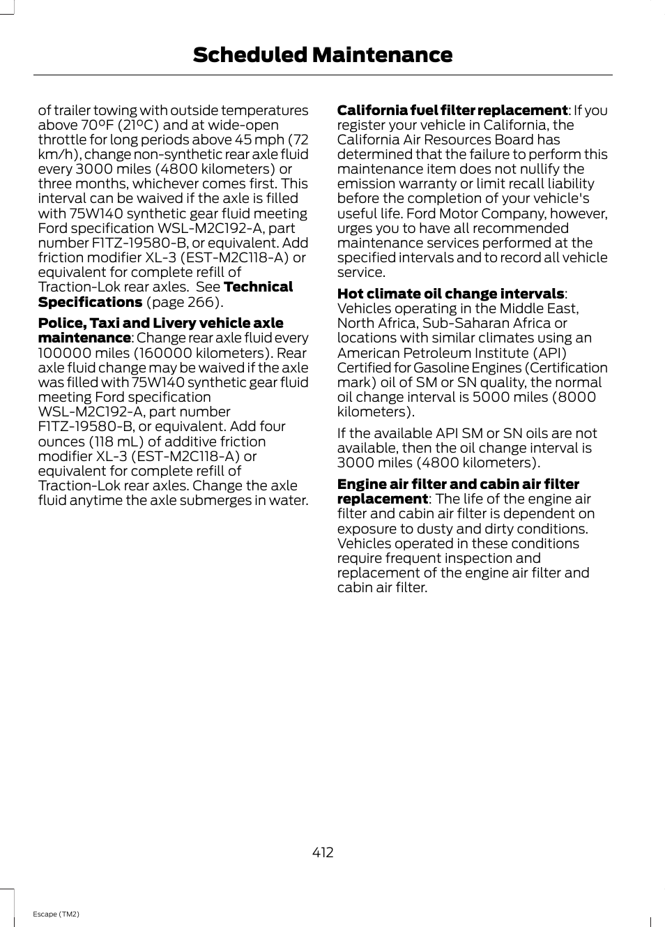Scheduled maintenance | FORD 2014 Escape v.3 User Manual | Page 415 / 434
