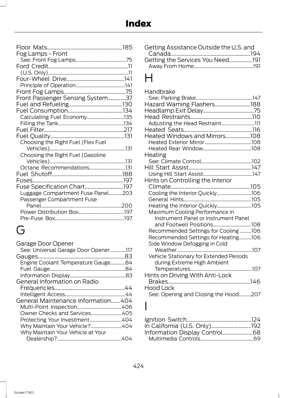 Index | FORD 2014 Escape v.3 User Manual | Page 427 / 434