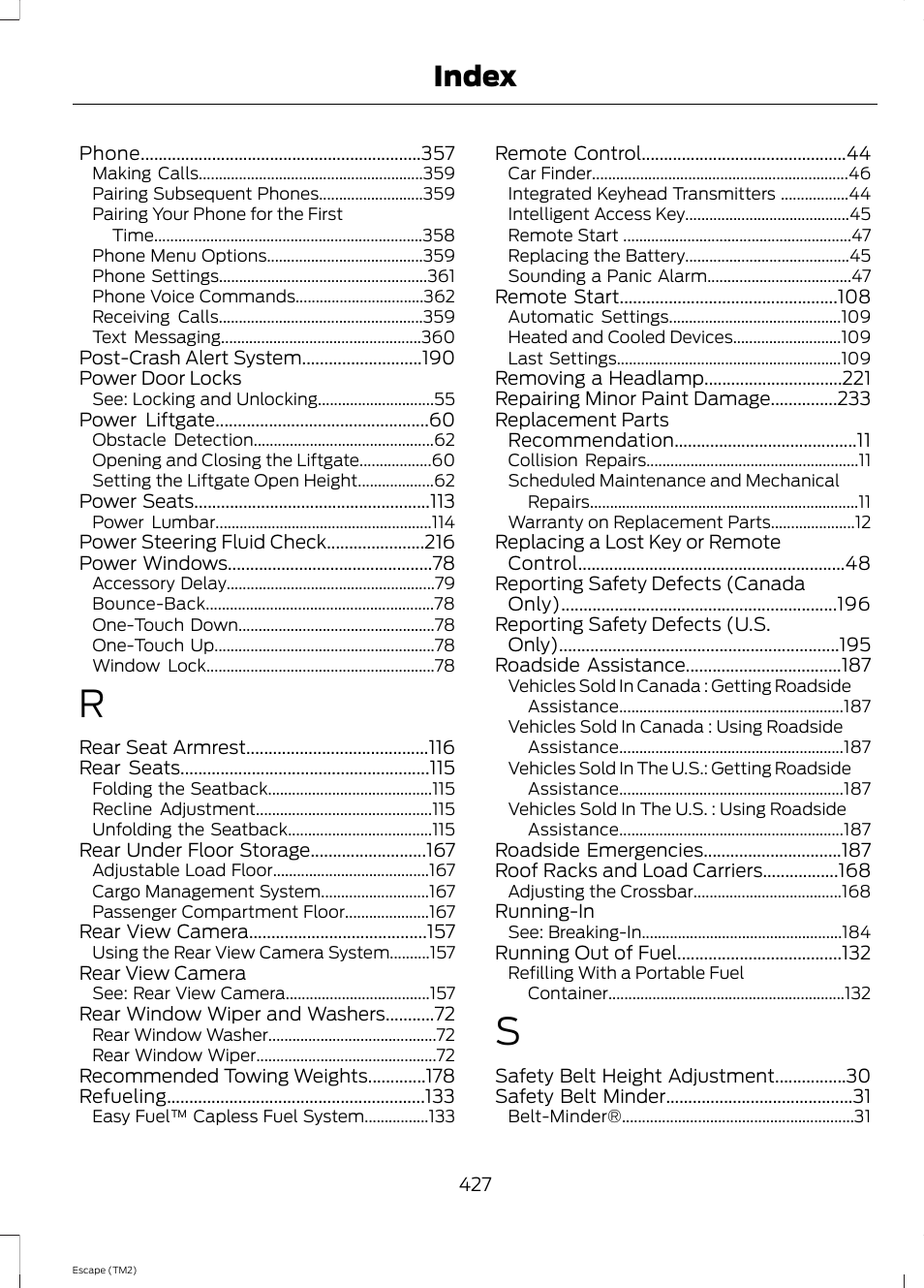 Index | FORD 2014 Escape v.3 User Manual | Page 430 / 434