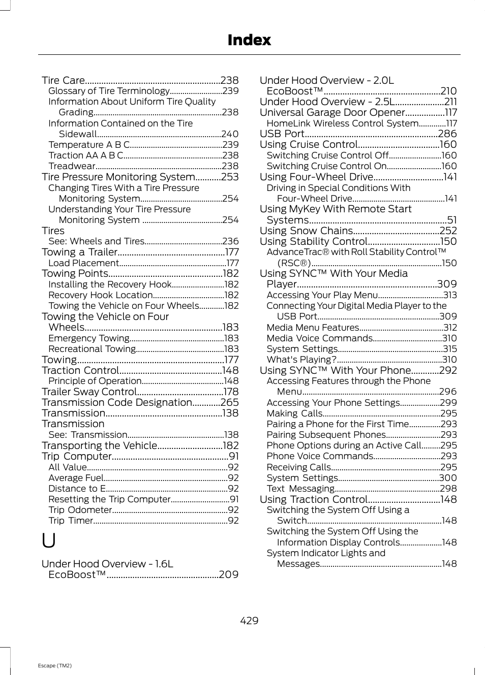 Index | FORD 2014 Escape v.3 User Manual | Page 432 / 434
