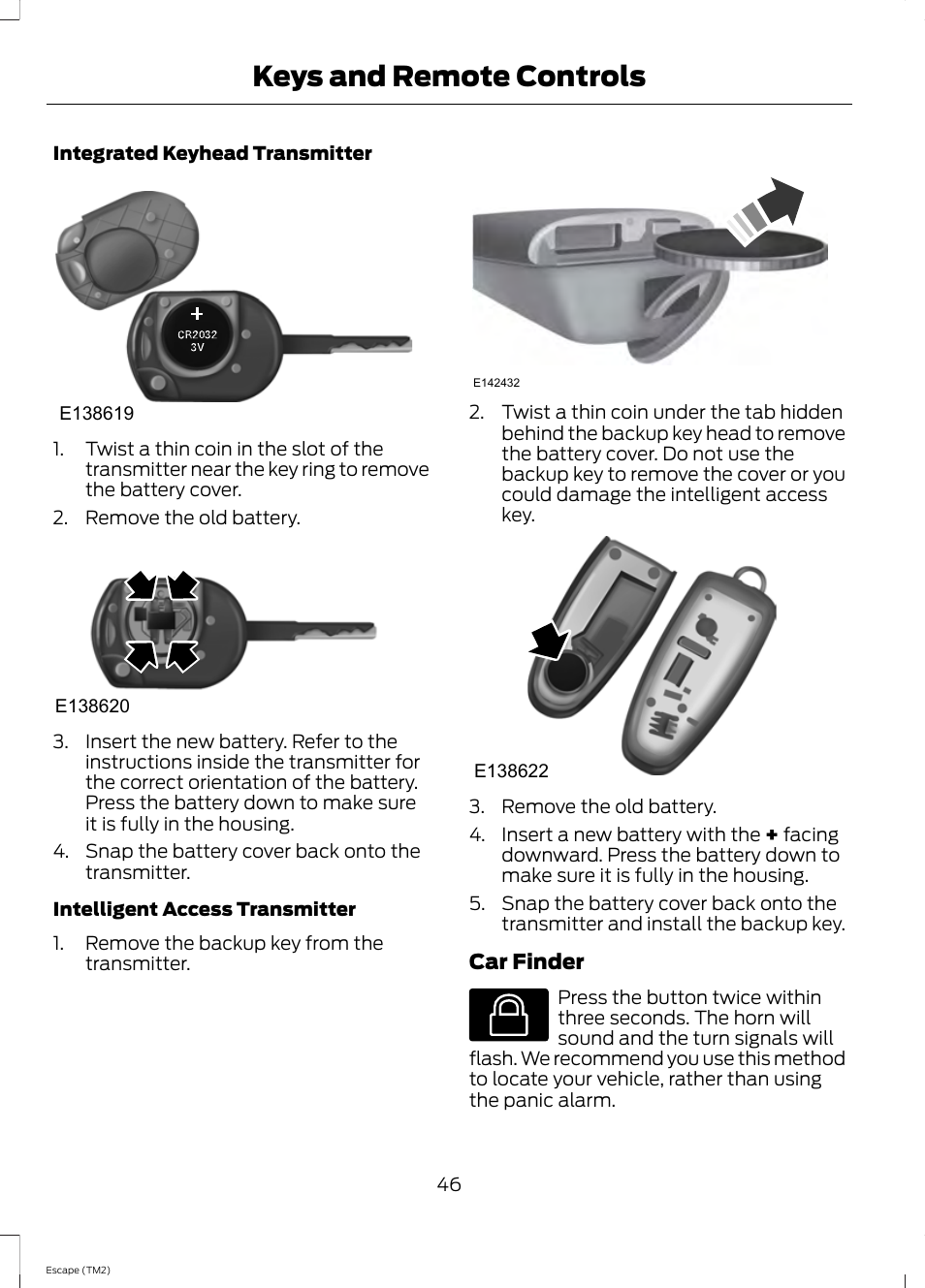 Keys and remote controls | FORD 2014 Escape v.3 User Manual | Page 49 / 434
