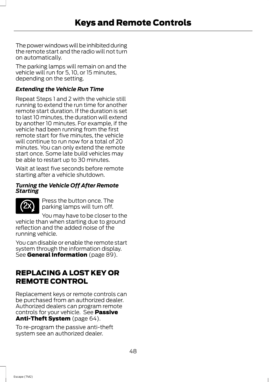 Replacing a lost key or remote control, Replacing a lost key or remote, Control | Keys and remote controls | FORD 2014 Escape v.3 User Manual | Page 51 / 434