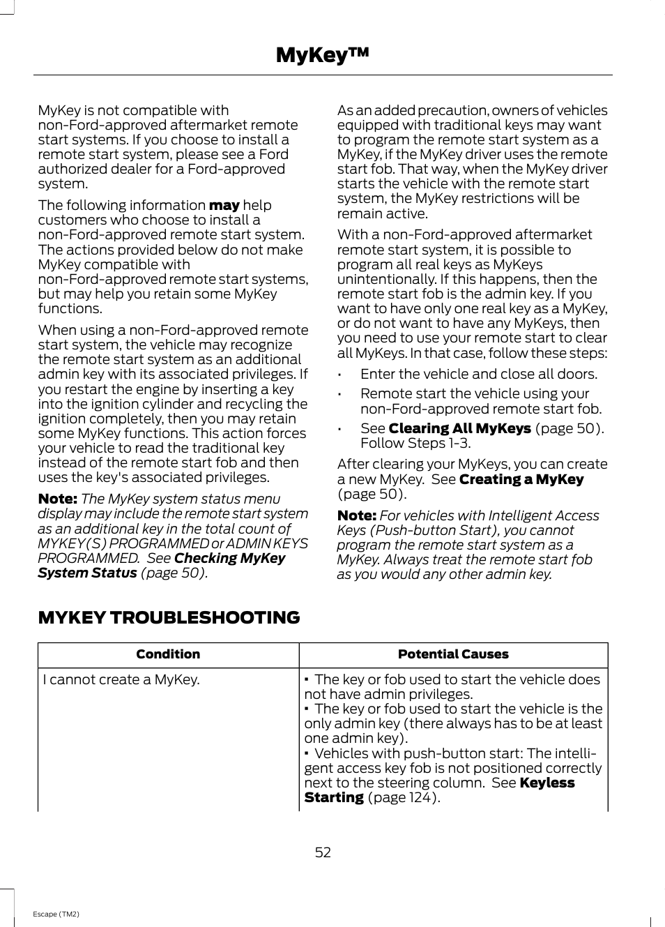 Mykey troubleshooting, Mykey | FORD 2014 Escape v.3 User Manual | Page 55 / 434