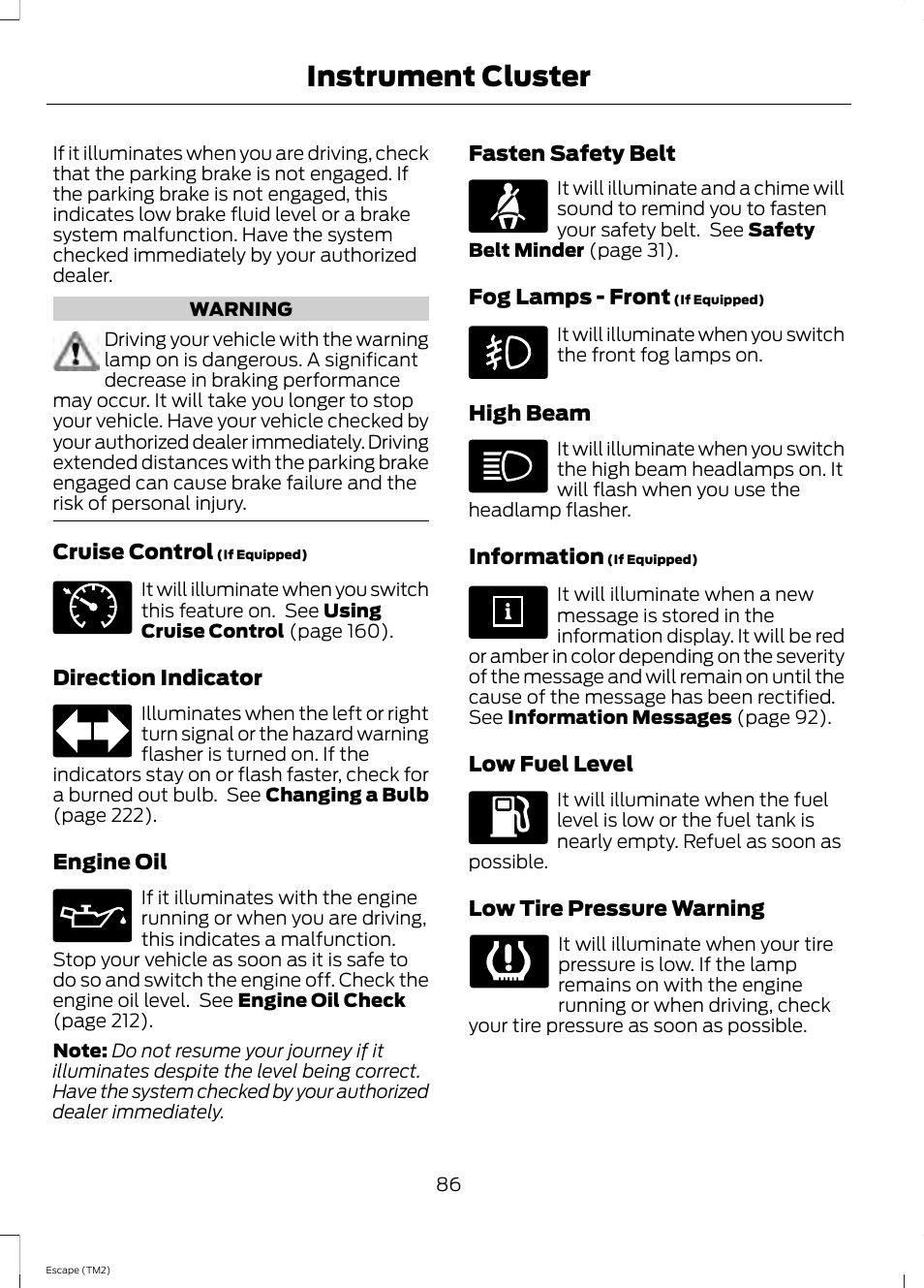 Instrument cluster | FORD 2014 Escape v.3 User Manual | Page 89 / 434